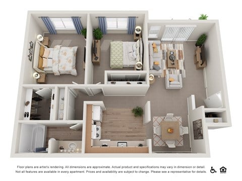 Floor plan for 2 beds, 1 bath, 875 sqft